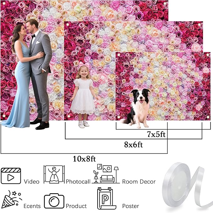 Rose Flower Wall Backdrop 15X10 ft Large Floral Photography Background for Indoor Outdoor Wedding Party Bridal Shower Baby Shower Engagement Shoot Photo Booth Decoration