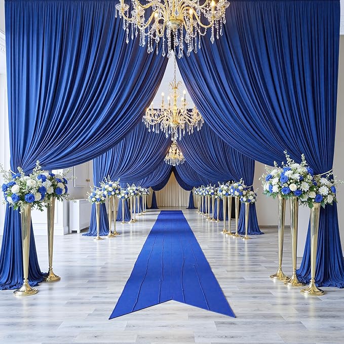 PartyVillage 20ft×15ft Royal Blue Backdrop Curtain for Wedding Parties, 4 Panels Wrinkle Free 15 FT Long Polyester Photo Backdrop Drapes Back Drop Cloth for Birthday Photography Background