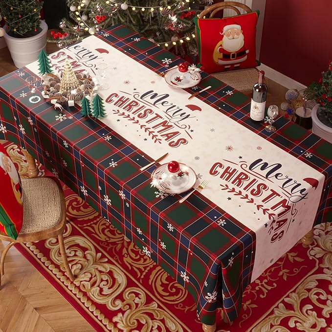 Christmas Rectangle Table Cloth,100% Waterproof Tablecloth,Christmas Decorations for Home, Vinyl Tablecloth Plastic Table Cover for Party，Picnic,Dining,Outdoor 54" x 54",Crimson Checked