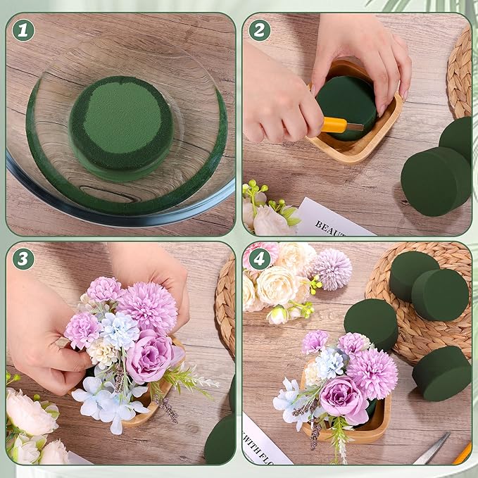 18 Packs Round Floral Foam Blocks Green Wet Dry Flower Foam Bricks 3.15 Inch DIY Flower Arrangement Supplies Kit Florist Block for Aisle Flowers Wedding Party Decorations