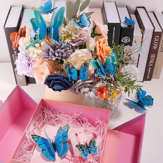 SAOROPEB 3D Butterfly Wall Decor, 48 Pcs Double Layer Butterfly Decorations for Party Decorations Locker Decor Refrigerator Decal, Reusable (Blue)