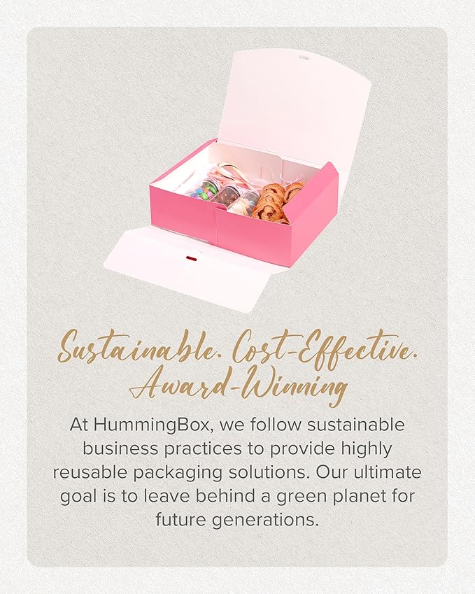 HummingBox Pink Gift Box Set of 16 - Gift Boxes for Presents & gifting on weddings, birthdays & more - Easy to Assemble Pink Gift Boxes With Lids & Ribbon Closure - Decorative Boxes With Lids