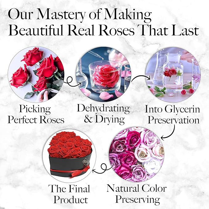 GLAMOUR BOUTIQUE 27 Flower Forever Heart Shape Box - Preserved Roses Gift for Her, Preserved Flowers, Red