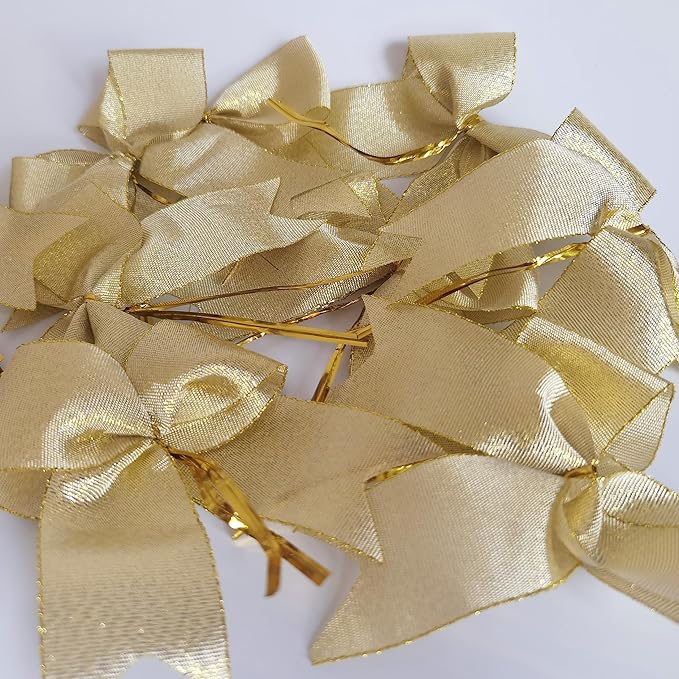 36pcs 4-1/2" Metallic Gold Bows with Twist Ties for Gift Wrapping Packing Christmas Decoration (4.5",W.Gold)