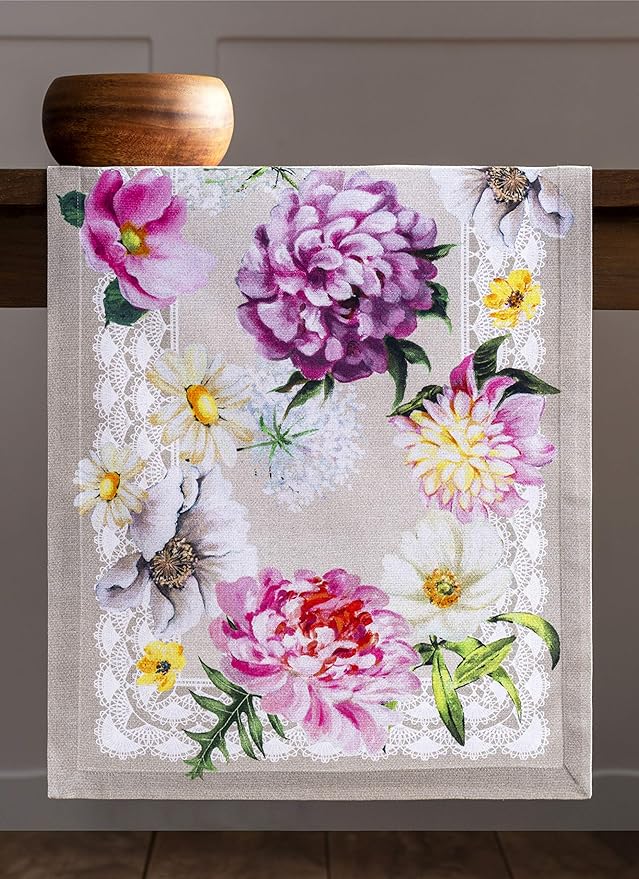 Maison d' Hermine Table Runner 100% Cotton Single Layer Table Runners 72 inches Long Decorative for Home Kitchen Dining Party Baby Shower Wedding Bridal Shower Spring Summer (Pivoine, 14.50" x 72")