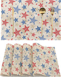 Patriotic Placemats Set of 4, Colorful American Stars Linen Place Mats Heat Resistant Non-Slip Washable Table Mats for Dining Kitchen Party Decor 12"x18"