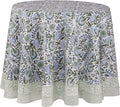ATOSII Clover Blue 100% Cotton Round Boho Fall Tablecloth, Handblock Floral Table Cloth Linen for Kitchen Dining I Parties Weddings Outdoors Christmas Thanksgiving I 90" Inches Round I 6-8 Seater
