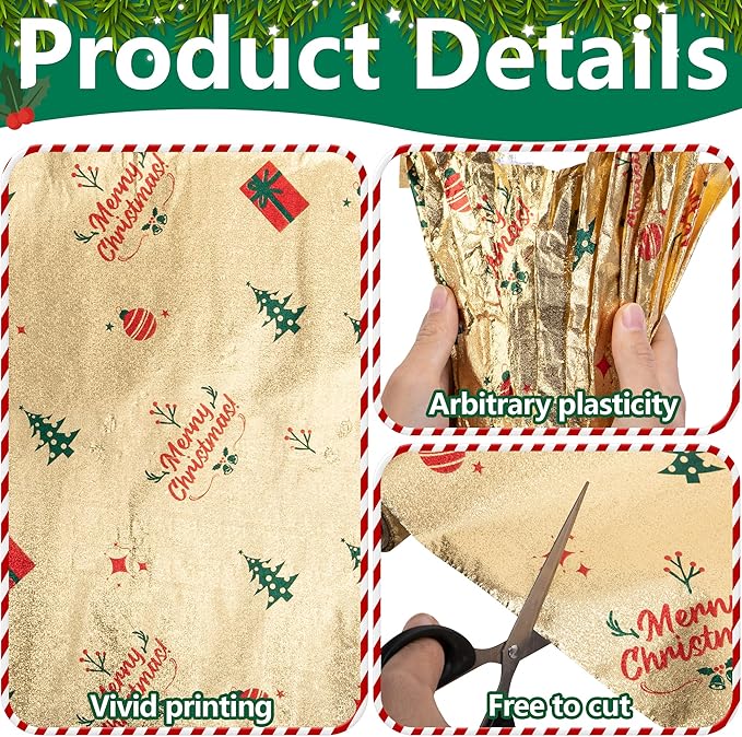 Adnee 10 Yard Floral Foil Plant Pot Covers,Matte Texture Christmas Plant Pot Foil with Patterns,Golden Floral Pot Wrapping Paper for Christmas Home Flower Pot DIY decor