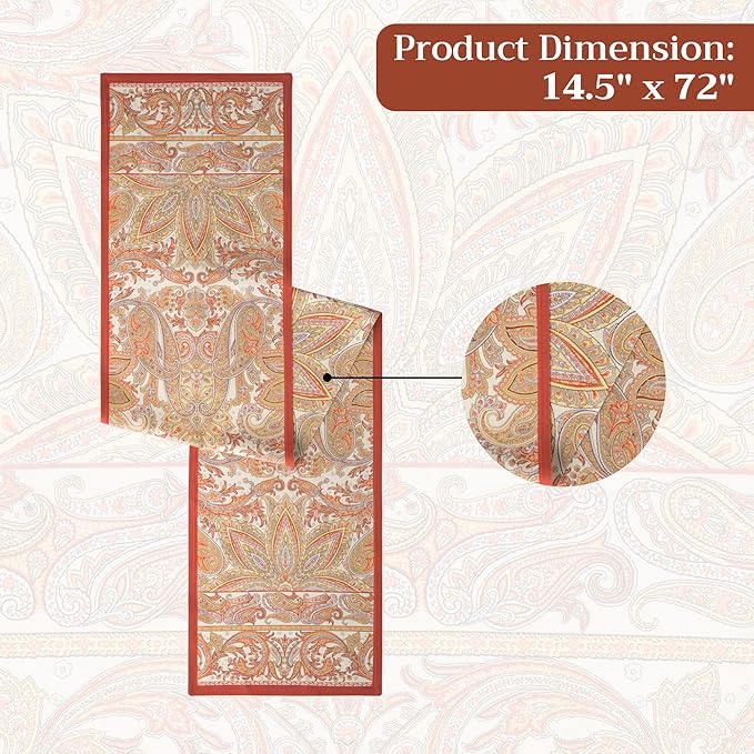 Maison d' Hermine Table Runner 100% Cotton Double Layer Table Runners 72 inches Long for Thanksgiving Christmas Decorations Home Kitchen Dining Party Wedding (Kashmir Paisley, 14.5" x 72")