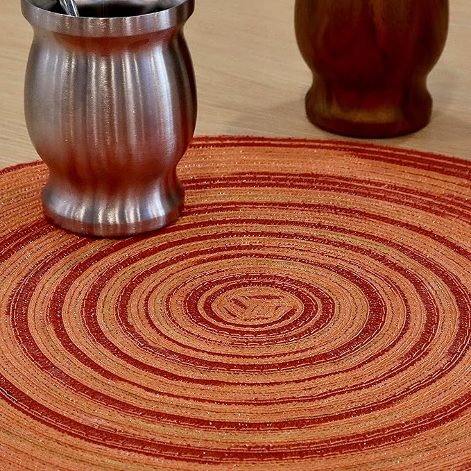 Youyi Better Lifes Round Braided Placemats Set of 8 Colorful Washable Durable Placemats Non-Slip 15 Inch Red-Orange Woven Table Mats for Dining Tables Holiday Party Decoration