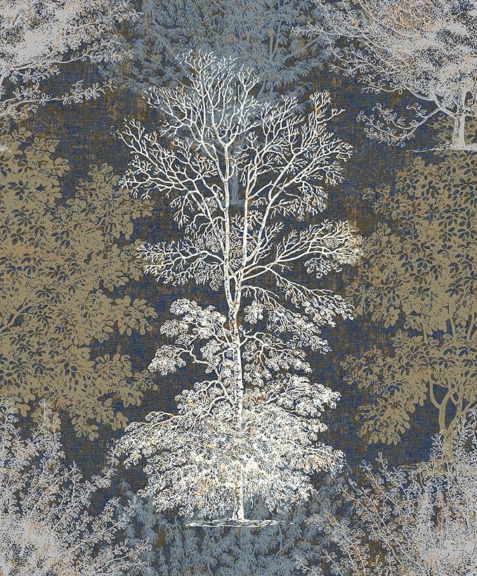 Vintage Forest Peel and Stick Wallpaper - Hand Drawn Tree Design for Bathroom, Bedroom Walls, Cabinets, Shelves - Removable Decorative Contact Paper Mural 17.71"x118.1"
