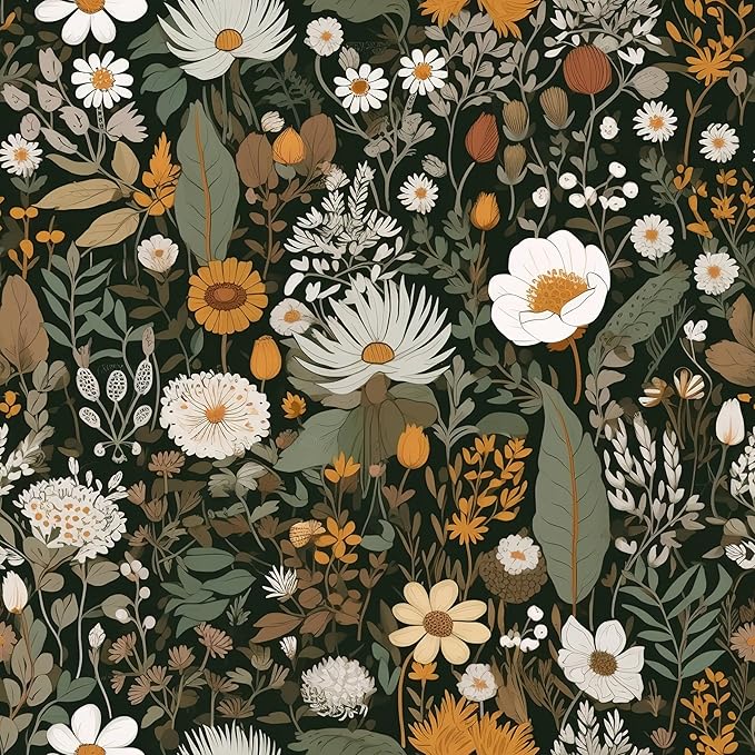 Peel & Stick Wallpaper: Floral Bedroom Wallpaper 17.71x118.1Inch Vintage Boho Wild Flower Daisy Removable Watercolor Multicolor