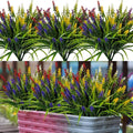 Artificial Flowers for Outdoor Plants 24 Bundles Fake Lavender Plastic Faux Monkey Grass for Verandah Window Garden Office Patio Front Porch UV Resistant for Planter(5 Colors)