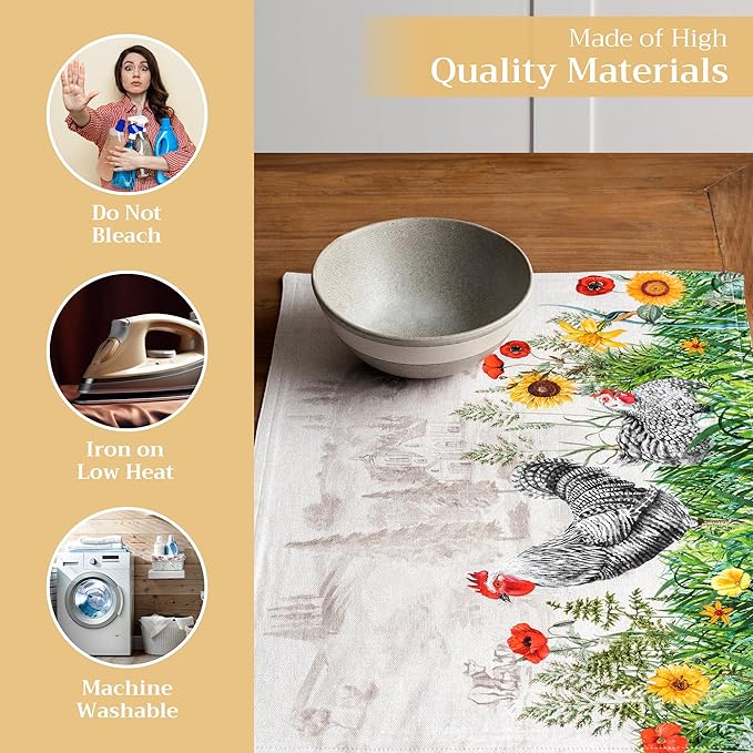 Maison d' Hermine Placemats Set of 4 100% Cotton Washable Cloth Place Mats, Reusable Table Mats for Kitchen Dining Decoration, Party, Wedding, Restaurant Spring/Summer (Basse Cour, 13" x 19")