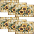 Farmhouse Sunflower Placemats Set of 6, Country Flowers Place Mats, Rustic Yellow Check Dining Table Mats, Washable Placemats for Kitchen Dining Room Home Decor 18L'' × 12W''