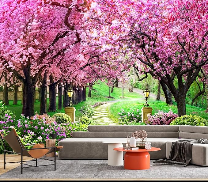 Cliouar-Pink Cherry Tree Flower Wall Mural Wallpaper Peel and Stick 90" x 67"