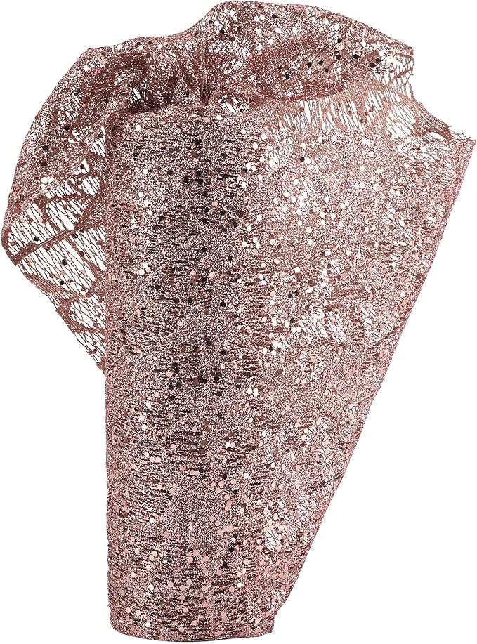 MEEDEE Rose Gold Glitter Mesh Star Web Ribbon 10 Inch Wide by 10 Yards Roll Rose Gold Fabric Ribbon Decorative Mesh Ribbon for Christmas Tree, Garland, Wreaths, Bows, Home Decor