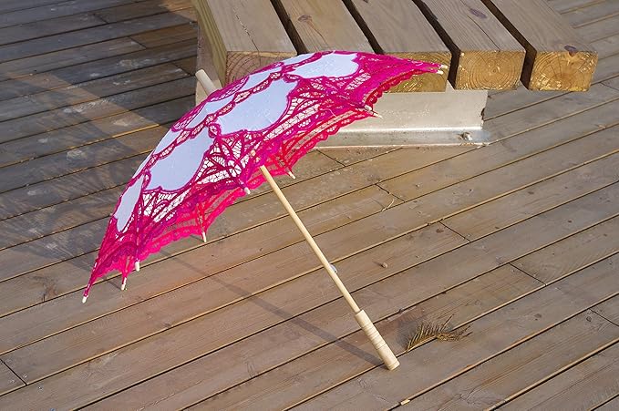 Handmade Fuchsia and White Lace Parasol Umbrella Wedding Bridal 30 Inch Adult Size