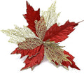 allgala XF93307 Glitter and Sequin Decorated Fabric Poinsettia Artificial Christmas Flower with Clips (Pack of 6, Red Gold)