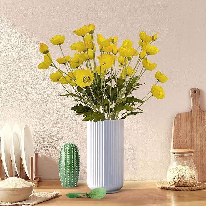 ATFL Yellow Poppy Flowers Artificial for Wedding Decorations,12 Pcs Fake Faux Silk Poppies Bulk for Home Decor Table Centerpieces Floral Arrangement(23.5‘’, Yellow)