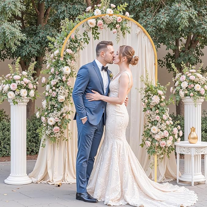 Set of 3 Metal Arch Backdrop Stand with Cover Set, (7.2FT, 6.6FT, 6FT Wedding Arch and Cover Set), Backdrop Arch for Party, Baby Shower, Birthday, and Graduation Ceremony