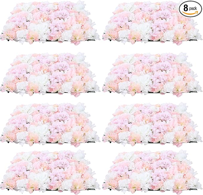 16"x 24" Artificial Flower Wall Panels,Flower Wall Mat Silk Flower Panels for Outdoor Garden Backyard Fence Fence Privacy Screen and Indoor Wall Decor(8Pcs Light Pink)