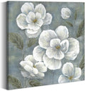 summer melody White Floral Canvas Wall Art - Vintage Blooming Gray Flowers Painting Abstract Botanical Picture Modern Prints Artwork for Bedroom Living Room
