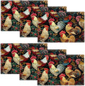 Rooster Placemats Set of 6 Rustic Country Farm Chicken Table Mats Washable Place Mats for Home Party Indoor Kitchen Dining Table Decoration 12x18 Inch