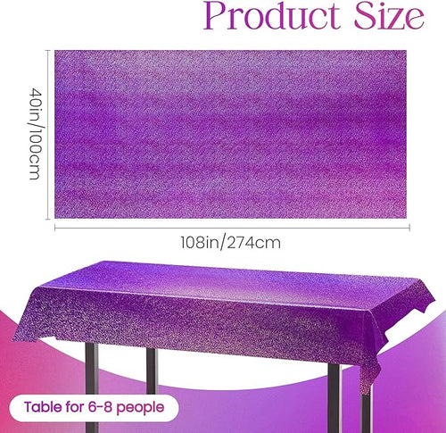 2 pcs Purple Holographic Plastic Tablecloths Laser Table Covers 40" x 108" Foil Disposable Table Cloths for Party Birthday Wedding Christmas Holiday Party Decorations
