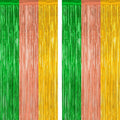 2 Pack Luau Decorations, 3.28 FT x 7.05 FT Summer Party Streamer, Green Brown Yellow Backdrop Tinsel Curtains Fringe Curtains, Metallic Hawaiian Supplies Aloha Party Decor