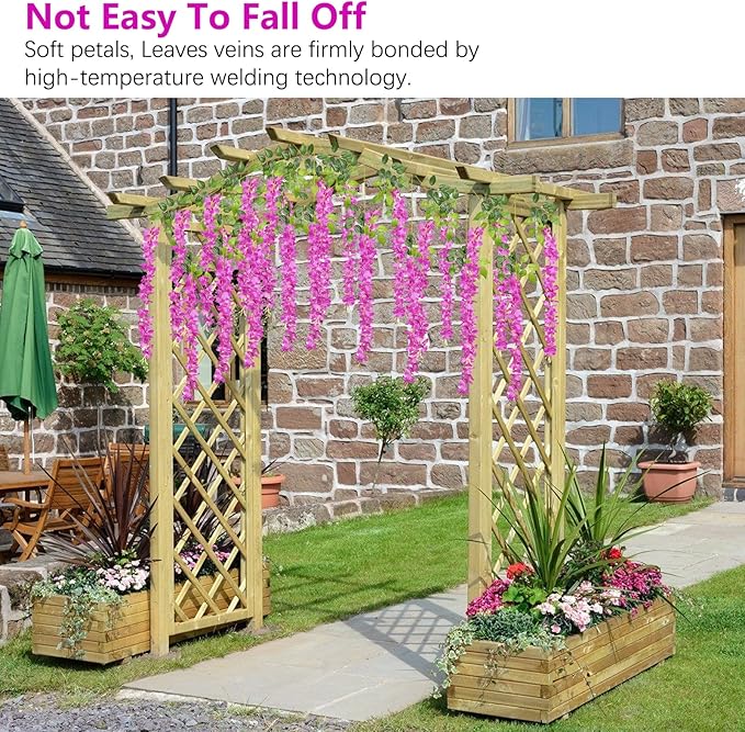 5 Pack Purple Red Wisteria Hanging Flowers, 3.44 Ft Fake Hanging Flowers, Artificial Wisteria Garland Vines for Wedding Room Backdrop Outdoor Patio Garden Decoration
