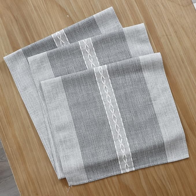 Farmhouse Braided Striped Table Runner Rustic Embroidery Coffee Table Runners for Decorations Weddings Holiday Grey 13x108inch