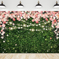 Riyidecor Pink Rose Green Leaves Backdrop Polyester Fabric Rustic Flower Floral Blossom Botanical Plant Spring Nature Wedding 8Wx6H Feet Women Girls Photography Background Birthday Photo Studio Shoot