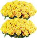 Auihiay 60PCS Yellow Roses Bulk, Yellow Velvet Silk Fake Roses, Realistic Flowers for Wedding Centerpieces, Bridal Bouquets, Home Decor, Baby Shower, Valentine's Day Party Decorations