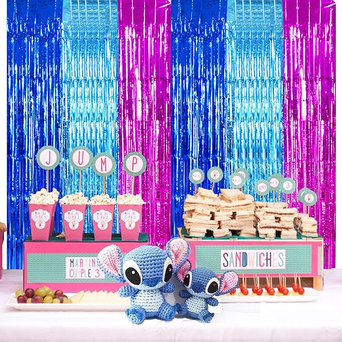 TONIFUL Blue Pink Door Streamers,Blue and Pink Photo Booth Backdrop Metallic Streamers Foil Fringe Curtain for Birthday,New Year,Graduation,Grad,Baby Shower Party Streamers Decoration