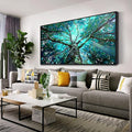 Tree Canvas Wall Art for Office - Green Picture Decor - Black Framed Wall Art Living Room Size 29" x 59"