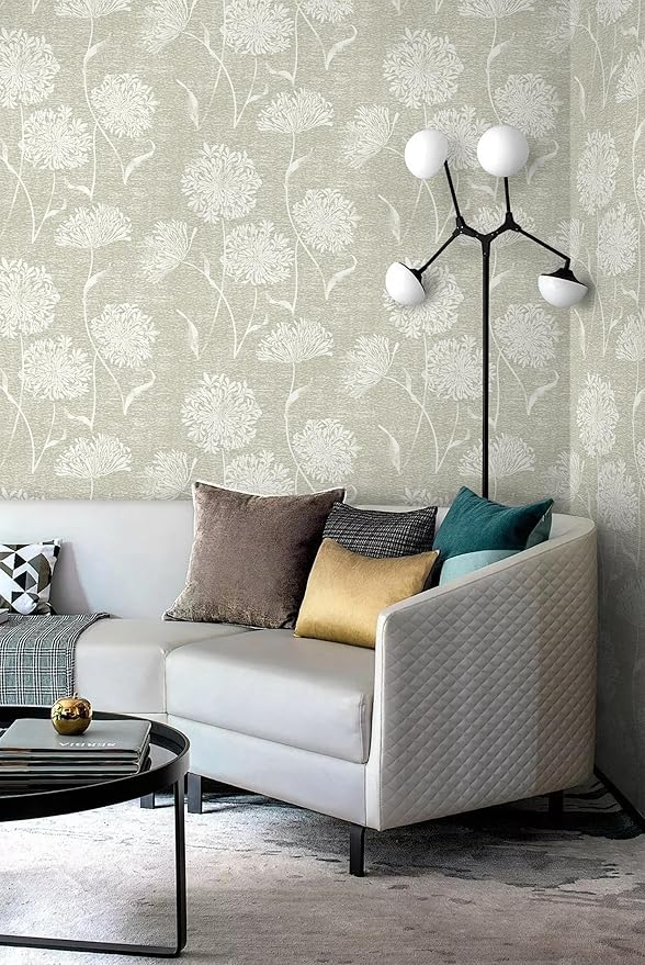 Safiyya Peel and Stick Wallpaper Floral Contact Paper Beige Grasscloth Wall Paper Neutral Self Adhesive Removable Wallpaper for Bedroom 197"x17.3" Covering Vinyl Rolls