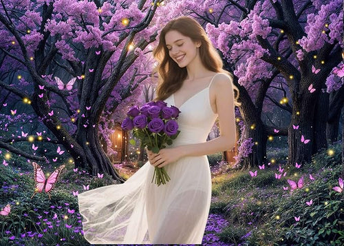 12X10ft Enchanted Forest Backdrop Fairy Tale Purple Wonderland Garden Tree House Floral Butterfly Photography Background for Kids Girl Baby Shower Birthday Party Decoration Banner Booth Props
