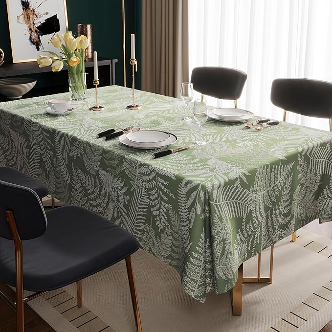 Rectangle Table Cloth,100% Waterproof Tablecloth Oil Proof Spill Proof Vinyl Table Cloth, Wipe Clean Plastic Table Cover for Dining, Camping, Indoor and Outdoor 54" x 120",Green Leaves