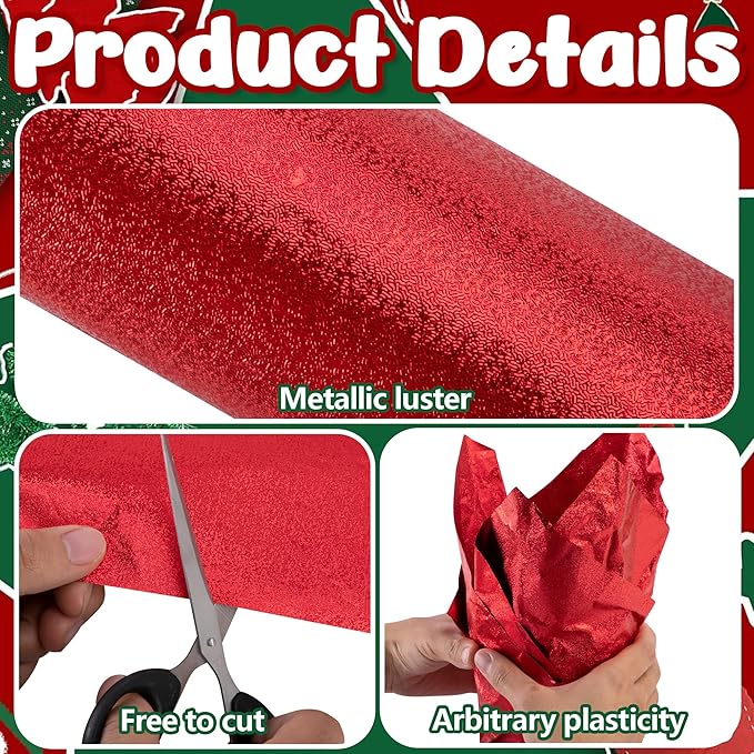 Adnee 2 Roll 10 Yard Floral Foil Plant Pot Covers,Matte Texture Christmas Plant Pot Foil,Red Floral Pot Wrapping Paper for Christmas Home Flower Pot DIY decor