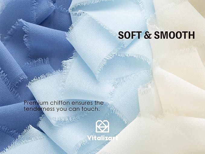 Vitalizart Dusty & Baby Blue Chiffon Silk Ribbon 1" x 21 Yd Fringe Fabric Package (3 Rolls * 7 Yd) for Wedding Invitations Bridal Bouquets Decorations Gifts Wrapping & Bow Making