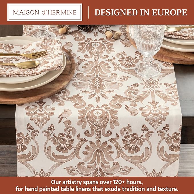 Maison d' Hermine Table Runner 100% Cotton Double Layer Table Runners 108 inches Long for Thanksgiving Christmas Decorations Home Kitchen Dining Party Wedding (Allure, 14.5" x 108")