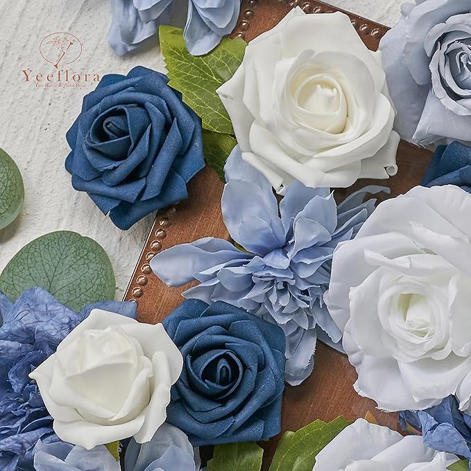 Artificial Flowers, 50pcs Artificial Rose for DIY Wedding Bouquets Centerpieces Arrangements, Navy Blue Foam Roses with Stem for Bridal Shower Party Home Decorations