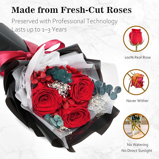 Flower Bouquet Gifts for Her, Flowers for Delivery Prime, Preserved Roses Flower Gifts for Women, Valentines Flowers, Mom Gifts from Daughter Son, Birthday Gifts, Real Roses,Red Roses
