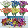 Nepfaivy Fake Outdoor Flowers Uv-Resistant - 24 Bundles 6 Colors Realistic Artificial Flowers, Plastic Faux Flowers for Outdoor Planters, Silk Fake Flowers for Outside to Decor Patio Porch Garden Yard