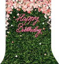 Riyidecor Flower Wall Happy Birthday Backdrop Neon Green Leaves Pink Rose Floral Blossom Botanical Plant Nature 5W*7H Feet Women Girls Photography Background Bday Party Photo Studio Shoot Fabric