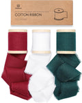 Vitalizart Christmas Ribbon 1-1/2" x 15 Yd 100% Cotton Handmade Frayed Fringe Fabric Ribbons for Gift Wrapping Wedding Invites Bridal Shower Bouquets Christmas Decorations