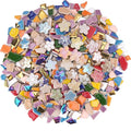 1.5 lb Ceramic Tiles for Mosaics – 580g Small Irregular Tiles + 100g Flower Mosaic Pieces, Mixed Sizes, Shapes & Vibrant Colors for DIY Crafts & Home Decor