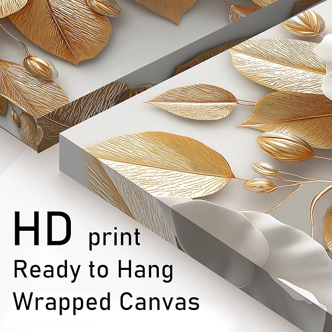 Tarfupth Floral Canvas Wall Art for Living Room Gold and White Flowers Large Botanical Artwork for Bedroom Office Home Decor Canvas Prints 20"x40"