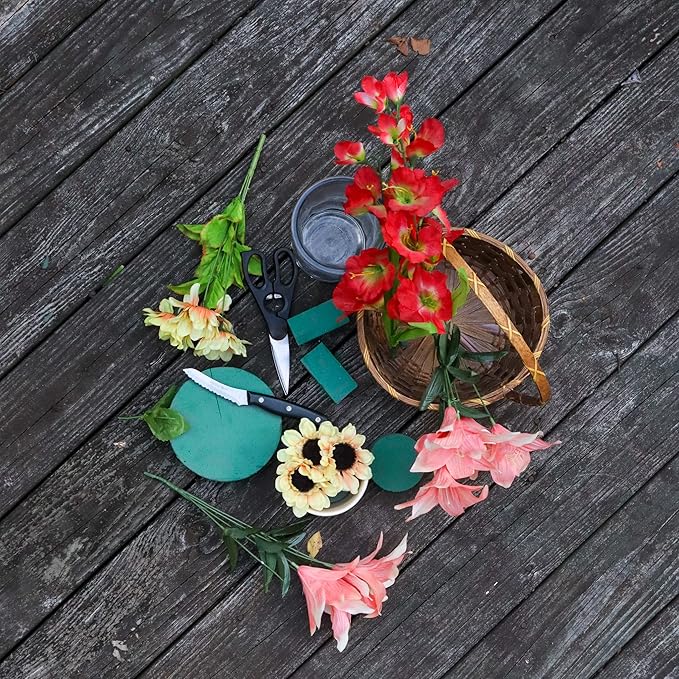 Pack of 6 FLOFARE Round Floral Foam Blocks for Fresh and Artificial Flowers, Each (4.5" X 1.5"), Dry & Wet Green Flower Foam for Flower Arrangements & Flo